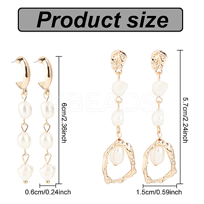 2 Pairs 2 Style Natural Pearl Beaded Dangle Stud Earrings EJEW-AN0002-66-1