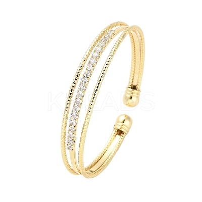 Brass Micro Pave Clear Cubic Zirconia 3-Line Open Cuff Bangles for Women BJEW-M312-06G-1