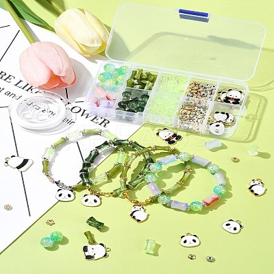 DIY Bamboo & Panda Acrylic & Alloy Enamel Bracelets Jewelry Making Kits DIY-FS0007-48-1