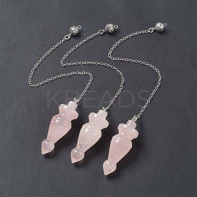 Natural Rose Quartz Pointed Dowsing Pendulums AJEW-B020-03P-07-1