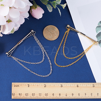 2Pcs 2 Colors Brass Hanging Chains Collar Pins Tie Clips AJEW-GF0007-55-1
