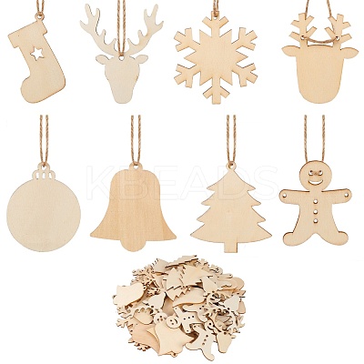 8 Bag 8 Style Unfinished Natural Wood Cutouts Ornaments WOOD-SZ0001-17-1