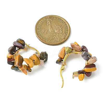 Natural Mookaite Chips Braided Hoop Earrings EJEW-JE04940-17-1