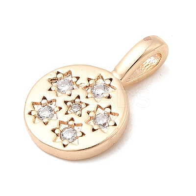 Brass Micro Pave Clear Cubic Zirconia Flat Round with Star Charms KK-A277-32G-1