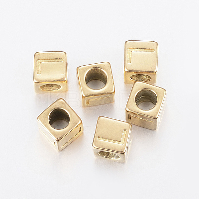 304 Stainless Steel Large Hole Letter European Beads X-STAS-H428-01G-L-1