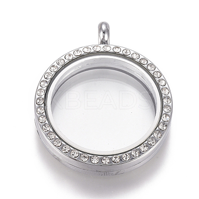 Flat Round Alloy Rhinestone Magnetic Locket Pendants PALLOY-WH0069-01-P-1