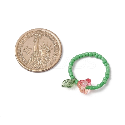 Glass Beads with Acrylic Charms Finger Rings RJEW-TA00205-1