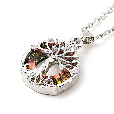 Colorful Glass Donut with Tree of Life Pendant Necklace NJEW-J008-01B-P-1