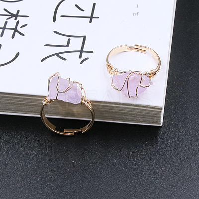 Nuggets Alloy Wire Wrapped Natural Amethyst Cuff Rings FS-WGA7830-06-1