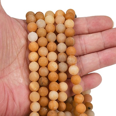 Frosted Round Natural Yellow Aventurine Bead Strands G-J338-06-8mm-1