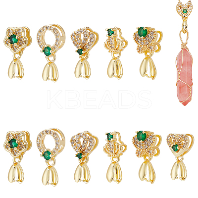 12Pcs 6 Style Brass Micro Pave Green Cubic Zirconia Ice Pick Pinch Bails Pendants KK-PH0004-81-1