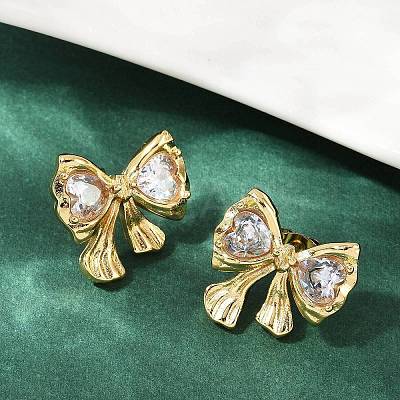 Bowknot 304 Stainless Steel Glass Stud Earrings EJEW-M105-02G-1