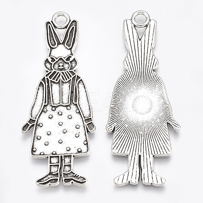 Tibetan Style Alloy Bunny Pendant Enamel Settings X-TIBE-S314-26AS-LF-1