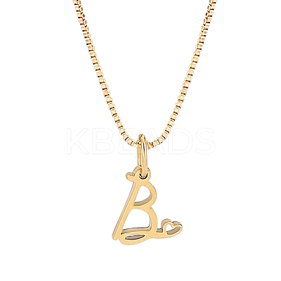 1pc Brass Chain & 304 Stainless Steel Letter Pendant Necklaces NJEW-LP0001-40B-G-1