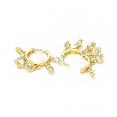Clear Cubic Zirconia Flat Round Dangle Hoop Earrings EJEW-H093-14G-1