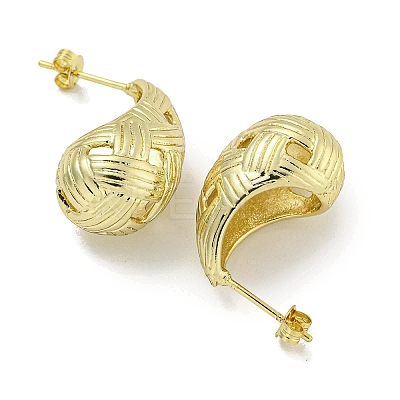 Teardrop Texture Hollow Brass Stud Earrings for Women EJEW-E312-12G-1