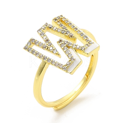 Mixed Color Enamel Initial Letter Adjustable Ring with Clear Cubic Zirconia RJEW-P045-01G-W-1