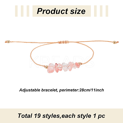 19Pcs 19 Styles Natural & Synthetic Mixed Gemstone & Glass Chips Braided Bead Bracelets Set for Women BJEW-AN0001-43-1