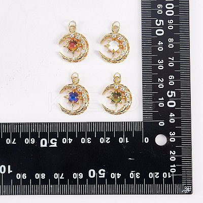 8Pcs 4 Colors Brass Micro Pave Clear Cubic Zirconia Glass Pendants FIND-SZ0005-82-1