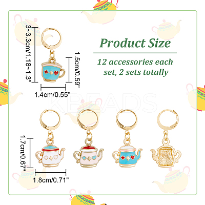 12Pcs 4 Style Alloy Enamel Teapot & Cup Charm Locking Stitch Markers HJEW-PH01674-1