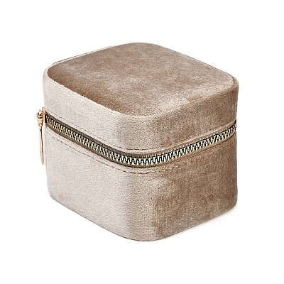 Mini Rectangle Velvet Jewelry Storage Zipper Boxes with Mirror Inside CON-Z009-04B-1