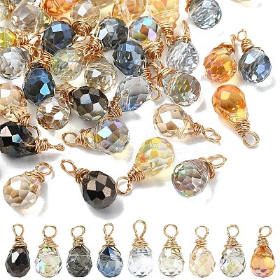 50Pcs 10 Colors Glass Pendants PALLOY-YW00168-1