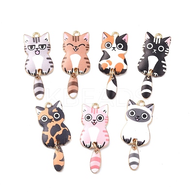 Light Gold Rack Plating Alloy Enamel Pendants X-ENAM-G210-01LG-1