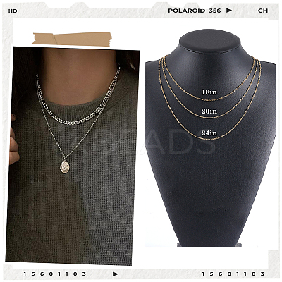 20Pcs 2 Colors Ion Plating(IP) 304 Stainless Steel Cable Chain Necklaces Set MAK-BBC0001-11C-1