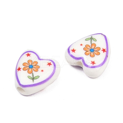 Floral Printed Porcelain Beads PORC-A033-01G-1