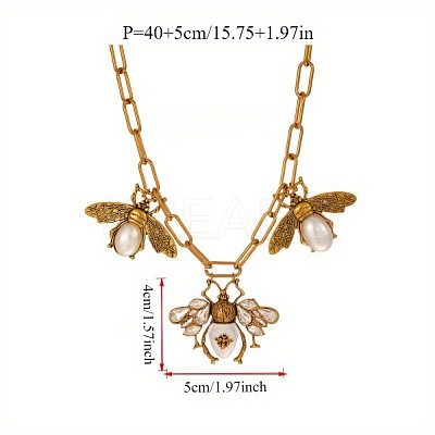 Alloy Crystal Rhinestone Bees Pendant Bib Pendant Necklaces with Imitation Pearl FS-WGD3FB1-01-1
