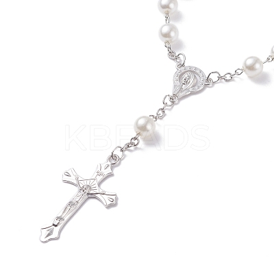 Religious Prayer Imitation Pearl Beaded Rosary Bracelet BJEW-O140-01P-1