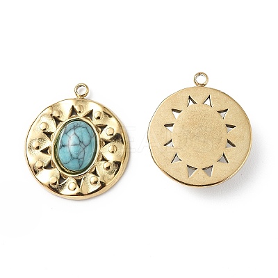 PVD Vacuum Plating 201 Stainless Steel Synthetic Turquoise Pendants STAS-C064-VC875-1-1