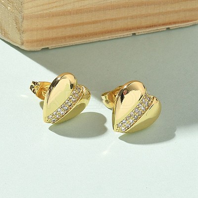 Brass Micro Pave Clear Cubic Zirconia Stud Earrings for Women EJEW-U034-02G-03-1