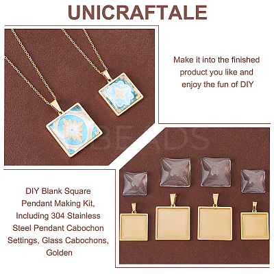 DIY Blank Square Pendant Making Kit DIY-UN0005-44-1