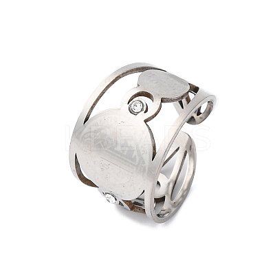 304 Stainless Steel Rhinestone Saint Benedict Open Cuff Rings LS-RJEW-M069-01P-1