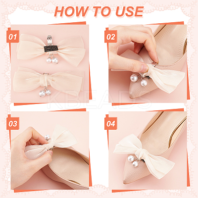 6 Styles Polyester/Cloth Bowknot/Flower Bridal Shoe Decoration with Plastic Imitation Pearl AJEW-PH0012-07-1