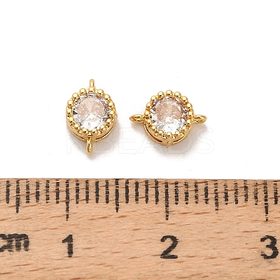Brass Pave Clear Cubic Zirconia Flat Round Connector Charms KK-H515-02A-G-1