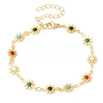 Colorful Enamel Flower Link Chain Bracelet BJEW-G672-01G-1