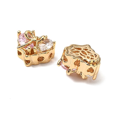 Brass Micro Pave Cubic Zirconia Beads KK-A259-20G-03-1