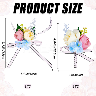 2Pcs 2 Style Silk Cloth & Plastic Imitation Flower Wrist Corsage & Corsage Boutonniere AJEW-CP0007-26B-1