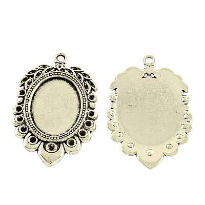 Tibetan Style Alloy Pendant Rhinestone Cabochon Settings TIBEP-5330-AS-LF-1