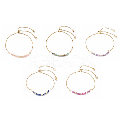 Faceted Round Natural Mixed Stone Slider Bracelets BJEW-JB10233-1