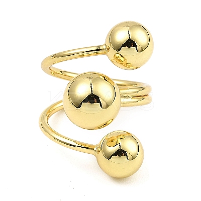 Rack Plating Brass Round Ball Beded Open Cuff Rings RJEW-D009-02G-1