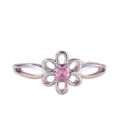 Flower Brass Micro Pave Pearl Pink Cubic Zirconia Finger Rings FS-WGCFB35-03-1