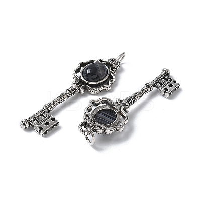 Key Brass Natural Black Agate Big Pendants KK-D361-01AS-20-1