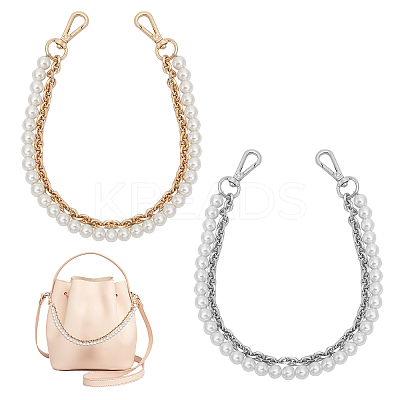 2Pcs 2 Colors Plastic Imitation Pearl Beaded Double Strand Bag Handles DIY-CA0005-93-1