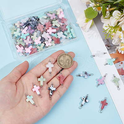 70Pcs 7 Colors Two Tone Cross Acrylic Connector Charms PALLOY-PH01848-1