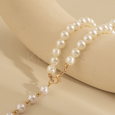 Alloy & White Imitation Pearl Round Beaded Link Chain Y Necklaces for Women FS-WG05D33-01-1