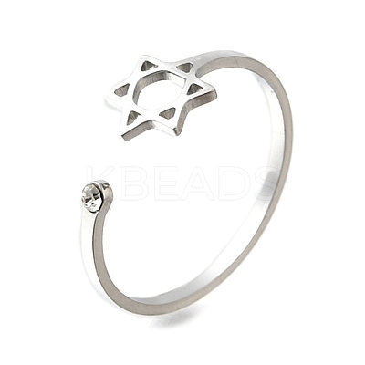 304 Stainless Steel Micro Pave Cubic Zirconia Open Cuff Rings LS-RJEW-S628-02P-1
