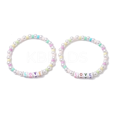 Polymer Clay & Plastic Beaded Stretch Bracelets BJEW-JB10341-1